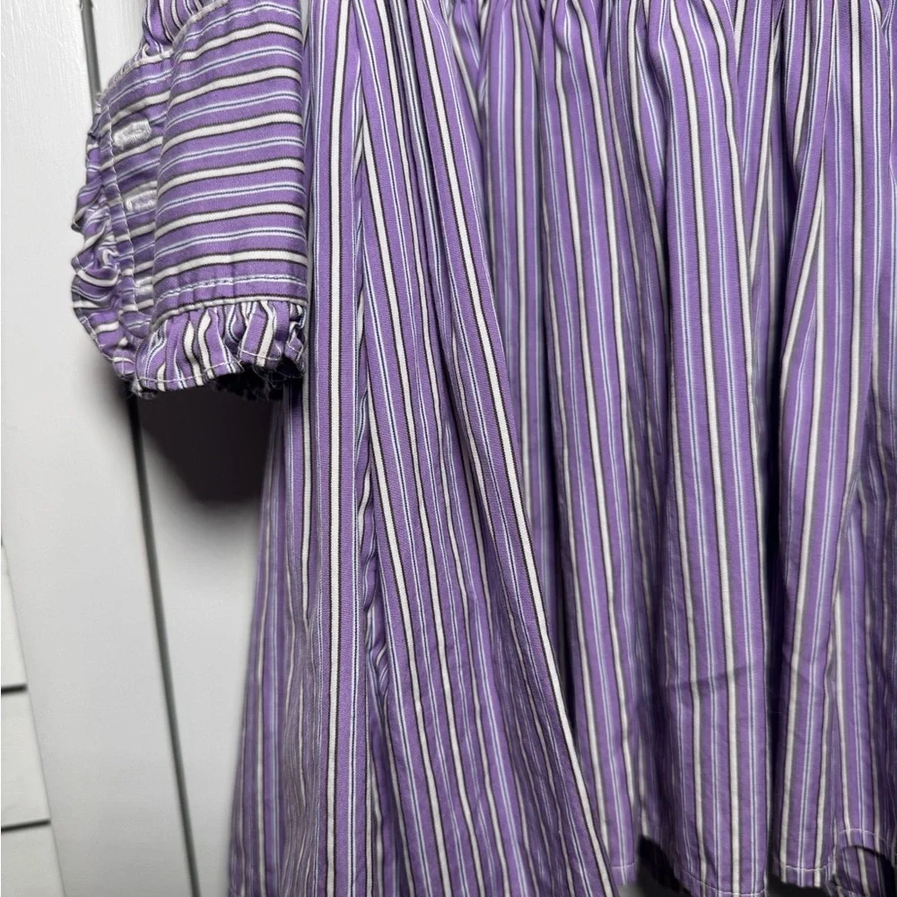 Ralph Lauren Kids Purple & White Striped Button Down Ruffle Dress Size 7